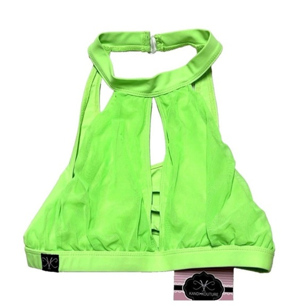 NWT Kandi Kouture Dancewear‎ Top Crop Sports Bra Bright Green High Neck Y2K M TM
